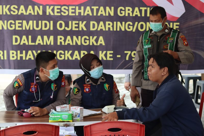 LSambut Hari Bhayangkara ke-79, Polres Metro Tangerang Kota Gelar Pemeriksaan Kesehatan Gratis untuk 550 Pengemudi Ojek Online