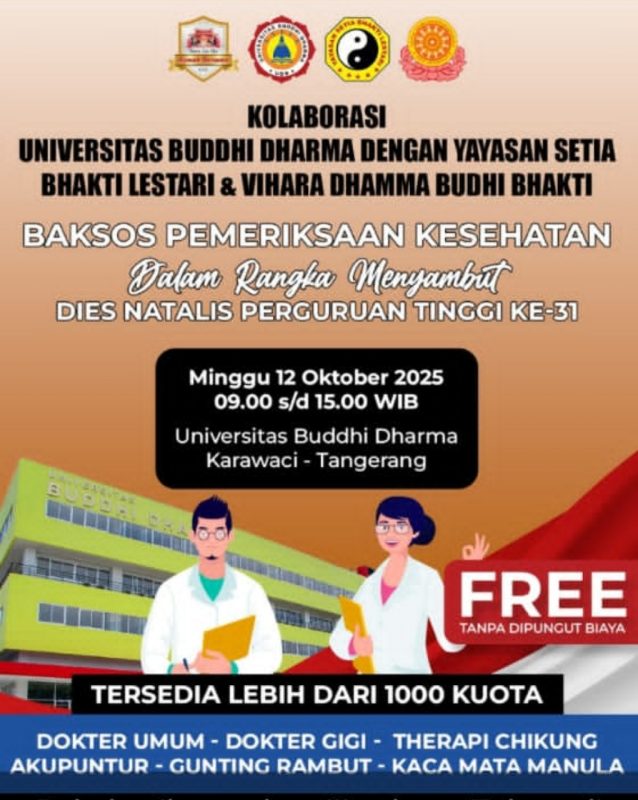 Universitas Buddhi Dharma Gelar Baksos Pemeriksaan Kesehatan Gratis, Kolaborasi Bersama Yayasan Setia Bhakti Lestari dan Vihara Dhamma Budhi Bhakti